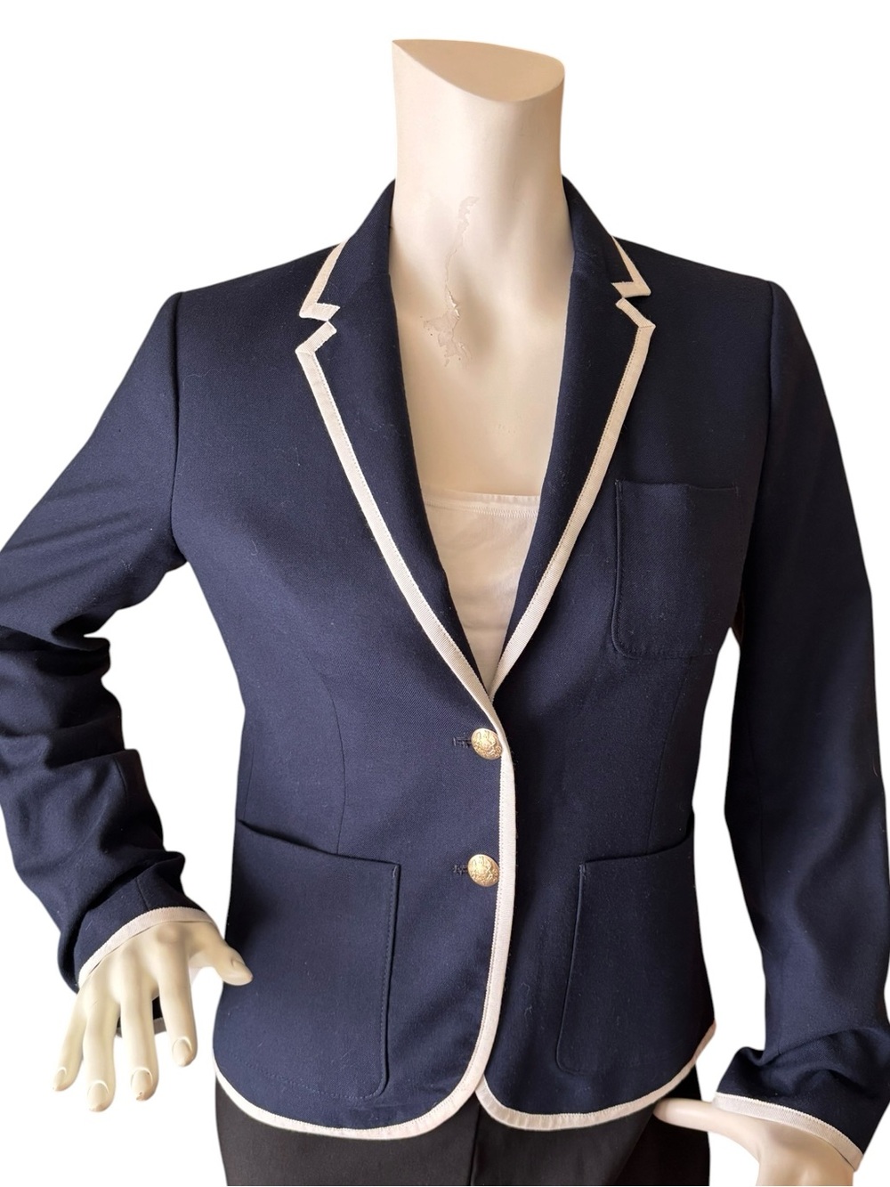J. Crew Factory Navy Tipped Schoolboy Blazer, Wool Blend, size 2